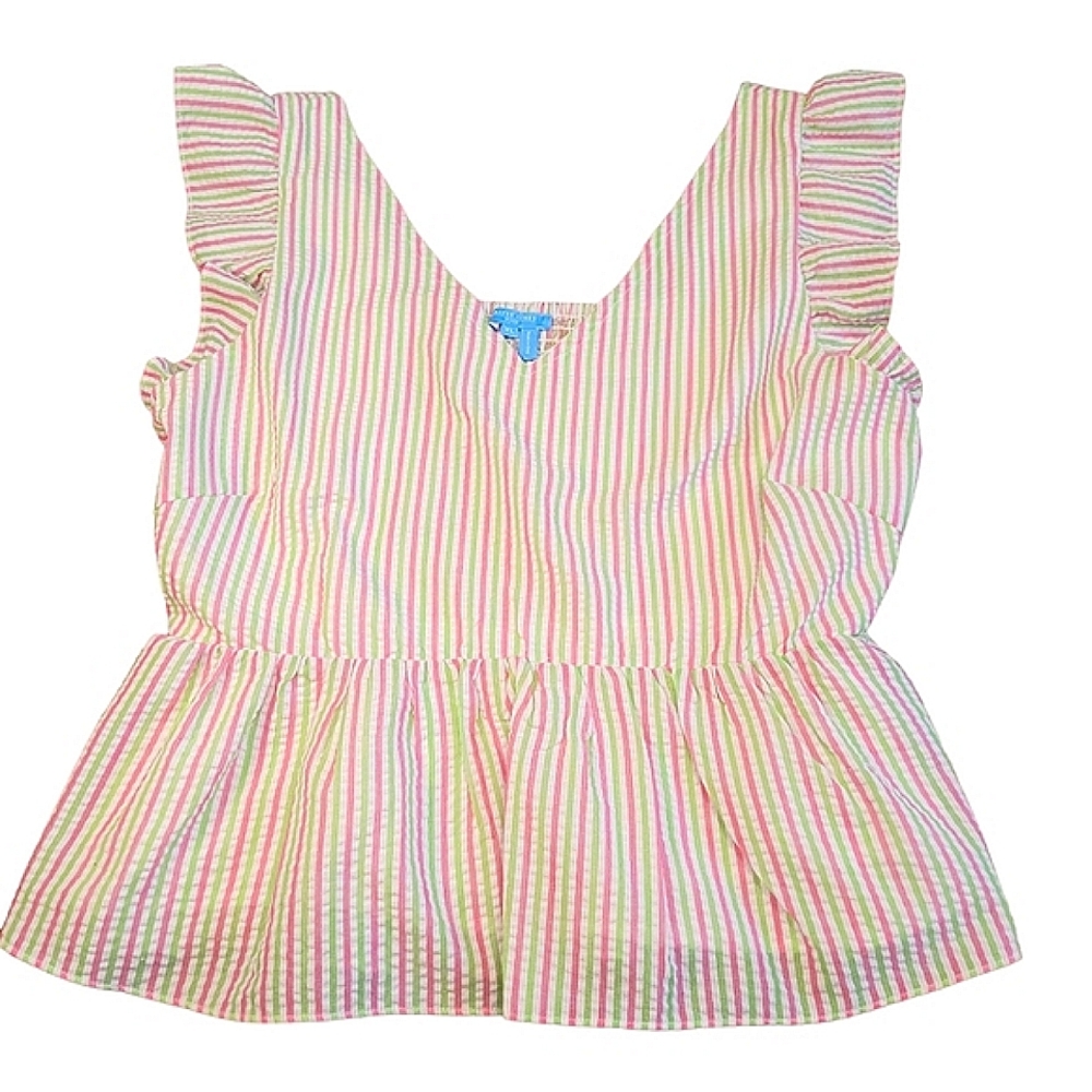 Draper James Flutter Sleeve White Green Pink Striped V-Neck Peplum Top NEW XL - Picture 8 of 16